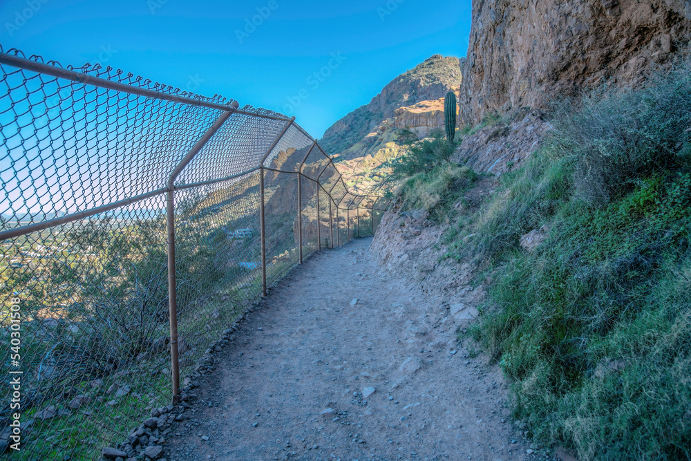 Camelback Mountain, Phoenix, Arizona- Hiking trail with chainlink fence