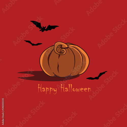 awesome pumpkin on halloween with bats on a red background