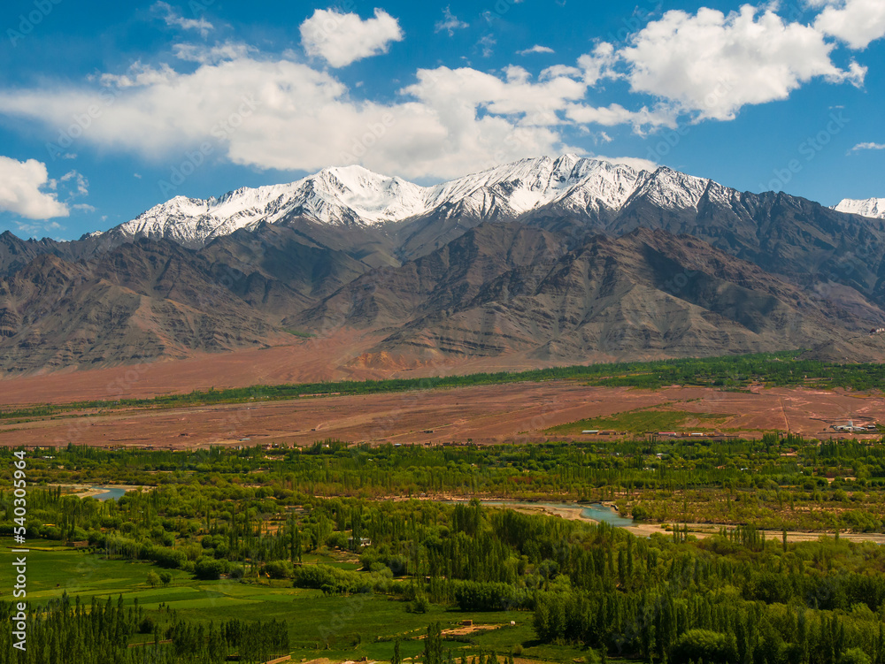 Beautiful landscape of Ladakh covering mountain range and sky, highest plateau in India