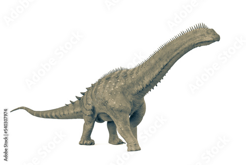 alamosaurus is walking down in white background © DM7