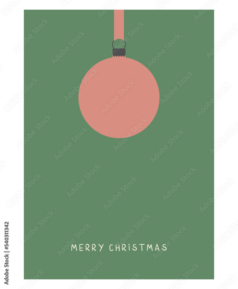 CHRISTMAS BALL VECTOR CARD. MERRY CHRISTMAS TEXT CARD. READY TO PRINT OR FOR DIGITAL USES. Greeting card with minimalist style and green background CHRISTMAS BALL VECTOR CARD. MERRY CHRISTMAS TEXT CARD. READY TO PRINT OR FOR DIGITAL USES. Greeting card with minimalist style and green background