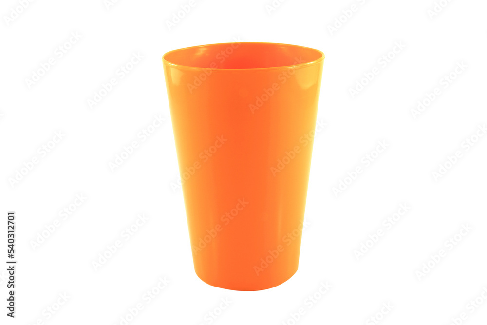 orange plastic cup isolated on white background. orange plastic cup isolated on white background.