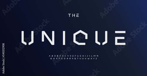 Unique geometric font, futuristic alphabet modern letters for contemporary logo, monogram, and headline. Innovate typographic design and future typography. Vector minimalist typeface
