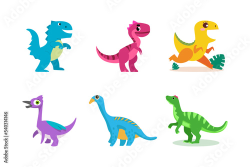 Cartoon dinosaur set. Collection of cute dinosaur icons. Flat vector illustration isolated on white background.