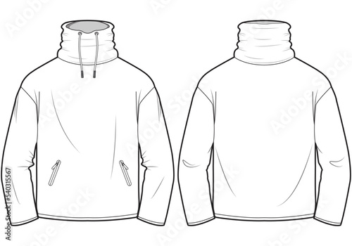 High Neck Winter Jacket, Turtleneck Jacket  Fashion Illustration, Vector, CAD, Technical Drawing, Flat Drawing, Template, Mockup.	