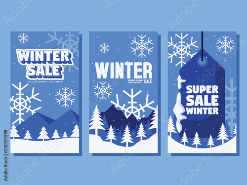 flat design winter sale vertical banner and instagram stories template