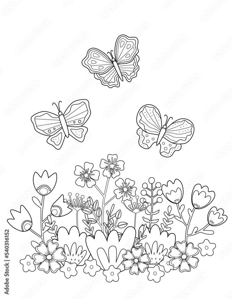 Butterfly And Flower Drawing For Kids
