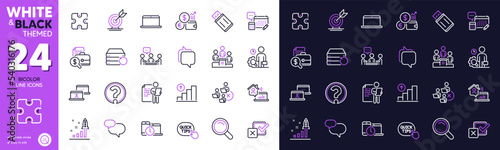 Business podium, Remove team and Account line icons for website, printing. Collection of Outsource work, Inspect, Work home icons. Checkbox, Puzzle, Laptop web elements. Graph chart. Vector