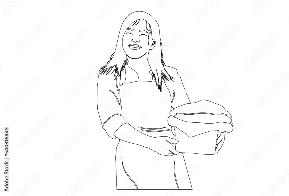 Cleaning lady line flat icon. illustration woman with a mop and a basin. Maid Cleaning lady line flat icon. illustration woman with a mop and a basin. Maid