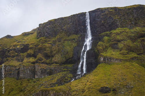 Landdscape of the Bjarnarfoss Waterfall  Sn  fellsnes Peninsula  Iceland 