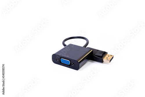 various converter cables adapters for computers and smartphones HDMI VGA USB DVI DP isolated on white