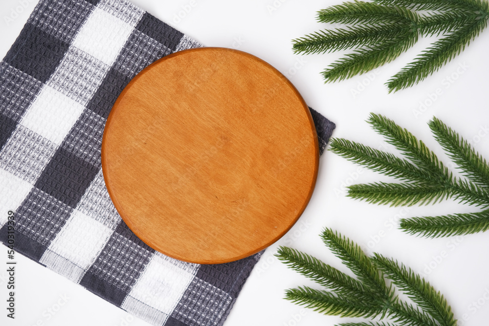 Blank round wood sign on white background with door sign mockup