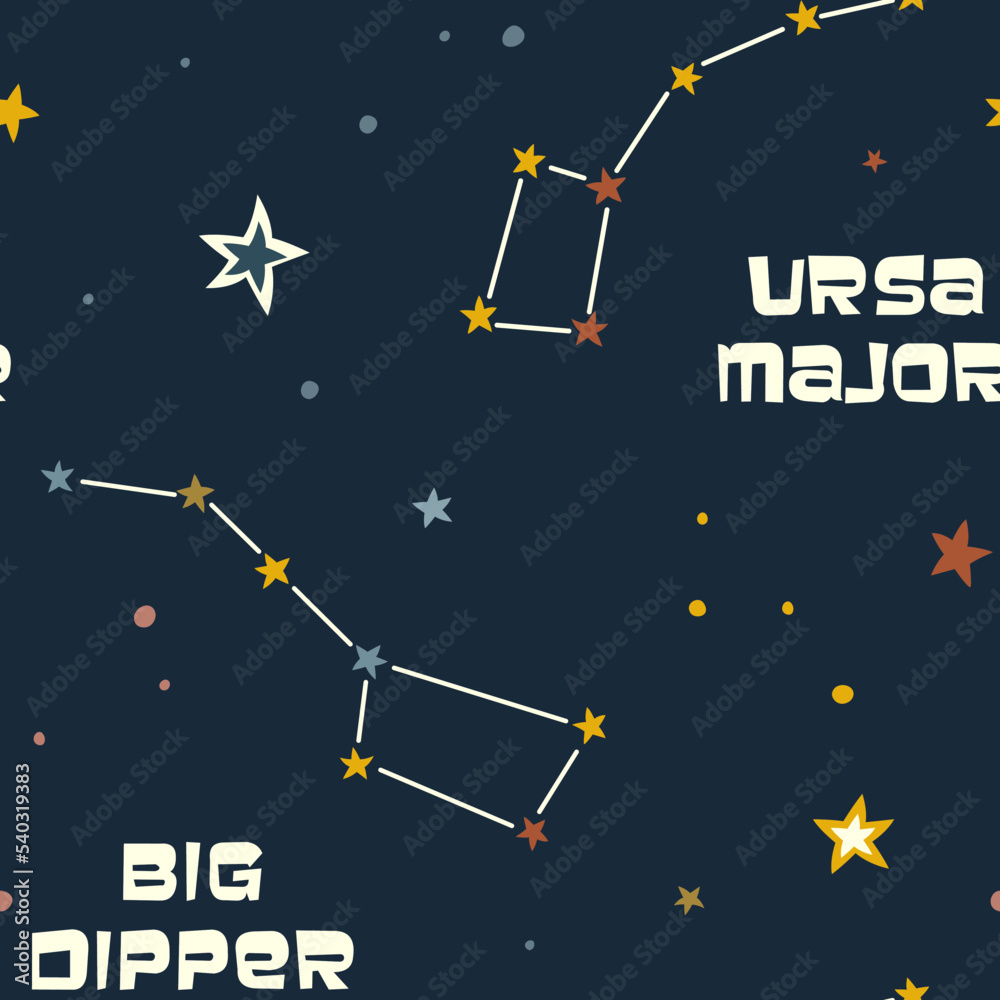 Fototapeta premium Seamless pattern with constellations Ursa Minor and Big Dipper