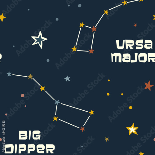 Seamless pattern with constellations Ursa Minor and Big Dipper