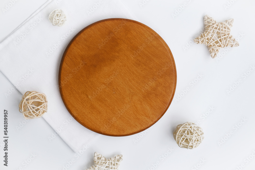 Blank round wood sign on white background with door sign mockup