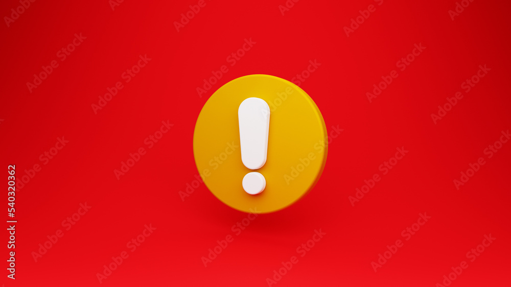 Red exclamation mark symbol and attention or caution sign icon on alert danger problem background. 3D rendering Red exclamation mark symbol and attention or caution sign icon on alert danger problem background. 3D rendering