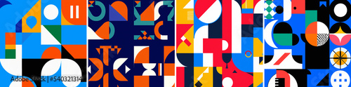 Image of an illustration composed of abstract geometric shapes and colors