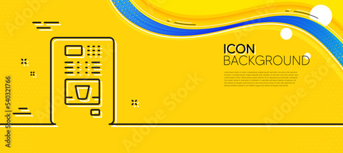Coffee vending machine line icon. Abstract yellow background. Hot drink sign. Fresh beverage symbol. Minimal coffee vending line icon. Wave banner concept. Vector