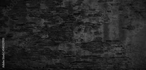 Dark black brick walls, brick room, interior texture, wall background.