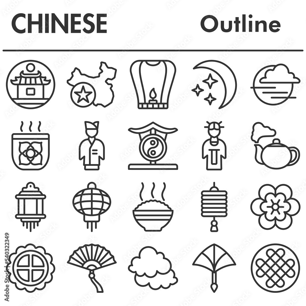 Seth, Chinese icons set - icon, illustration on white background, outline style Seth, Chinese icons set - icon, illustration on white background, outline style