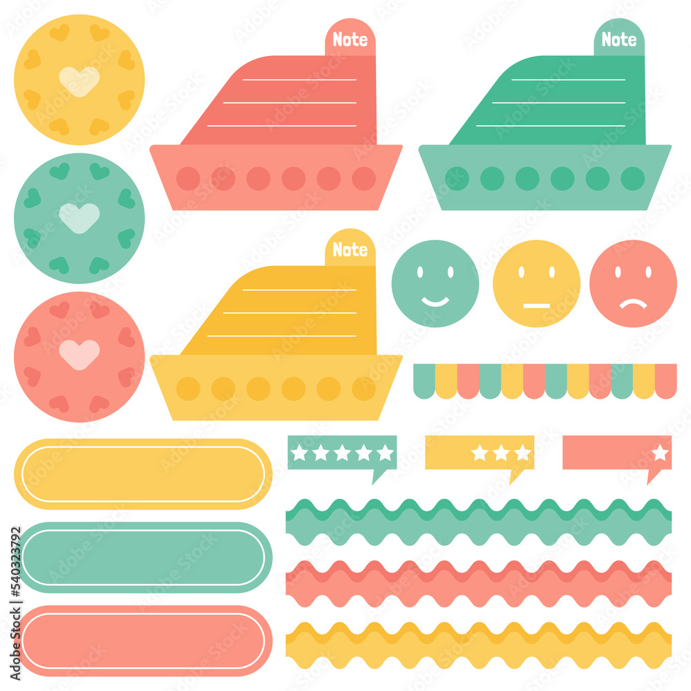 Obraz premium Cute paper notes. Stationary set. Scrapbook notes and cards.Printable planner stickers. To Do List note. Template for your message. Decorative planning element. Vector illustration.
