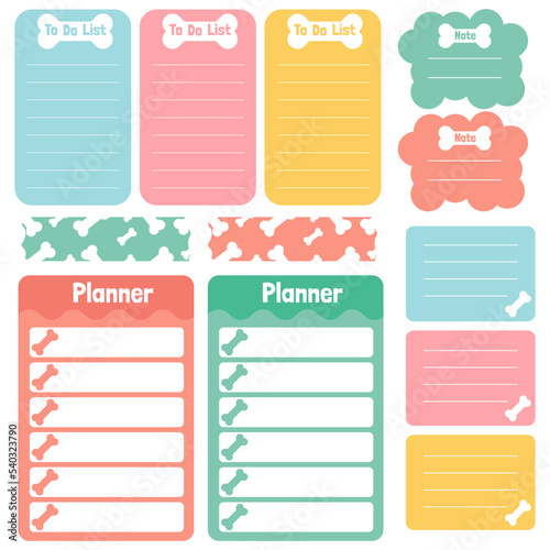 Cute paper notes. Stationary set. Scrapbook notes and cards.Printable planner stickers. To Do List note. Template for your message. Decorative planning element. Vector illustration.