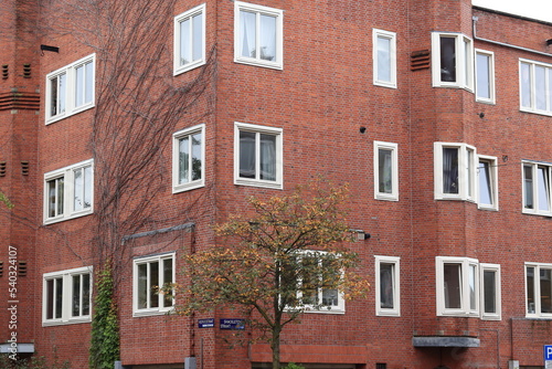 Amsterdam Vespuccistraat and Shackletonstraat Street Residential Red Brick Building Exterior View, Netherlands
