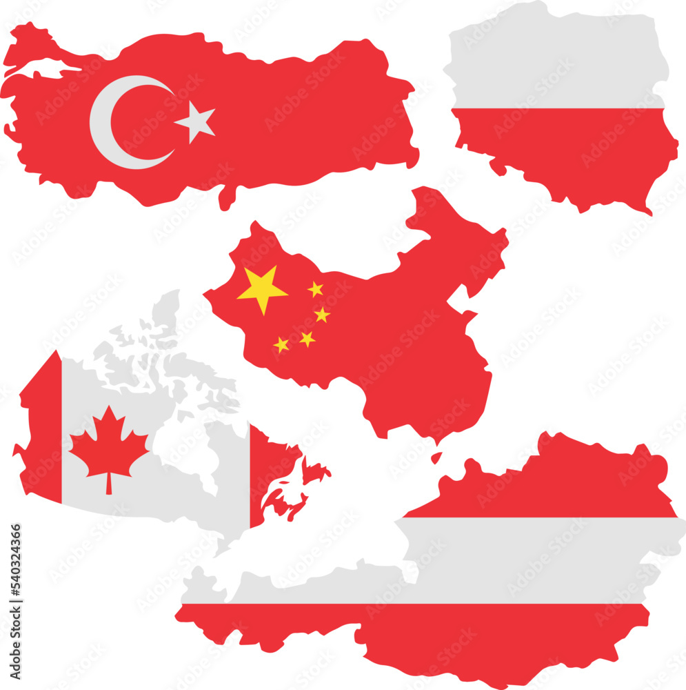 Set vector image country maps such as - Turkey, Poland, Canada, Austria Set vector image country maps such as - Turkey, Poland, Canada, Austria