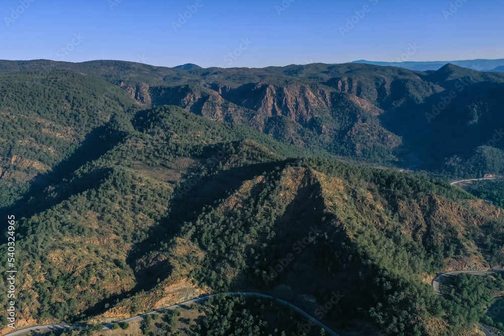 Marmaris Turunc mountains and coasts from top, aerial photography drone view