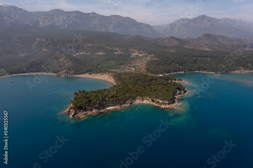 Phaselis ancient city aerial view with blue sea and sky © Aytug Bayer