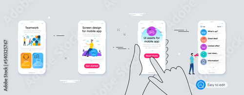 Set of Leadership, Bicycle parking and Award cup line icons. Phone ui interface. Include Mountain flag, Sports stadium, Timer icons. Winner ribbon, Arena, Sports arena web elements. Vector
