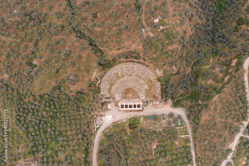 Fotografie Aerial view of theater of Nysa ancient city ruins from top