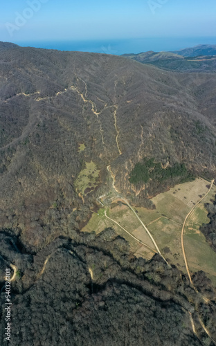 Aerial panoromic view of Erdek Kirazli monastery on winter season from top photo