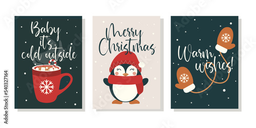 Set of Christmas, New Year and winter holidays 2023 greeting cards