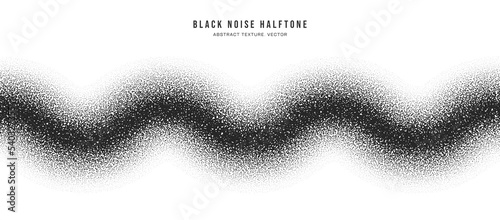 Black Noise Stipple Dotted Halftone Pattern Vector Waveform Seamless Border Isolated On White Background. Hand Drawn Dot Work Abstract Grainy Texture. Pointillism Art Wavy Line Conceptual Abstraction