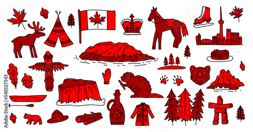 Canada sign and symbol, Info-graphic elements flat icons set. Canada vector travel symbols set. Tourism.