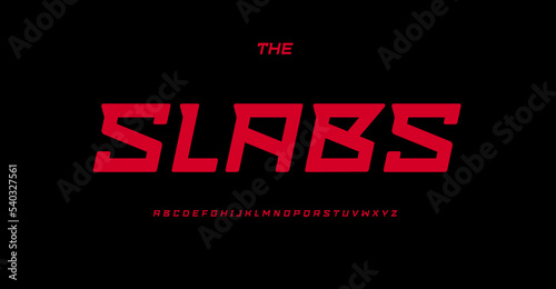 Slab serif font, italic bold alphabet, slabs letters for unique logo, contemporary shirts lettering, urban monogram, college sports team sportswear text, game and movie headline. Vector typeface