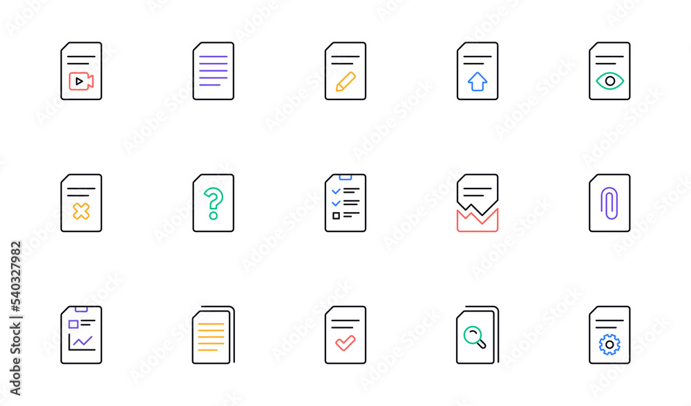 Document line icons. Report, Checklist and Download file. Read message linear icon set. Bicolor outline web elements. Vector