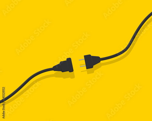 Electrical socket with plug. The concept of connection and disconnection. Wires, cables, electric extension cord. Vector illustration.