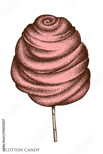 Carnival food hand drawn vector illustrations collection. Colored cotton candy.