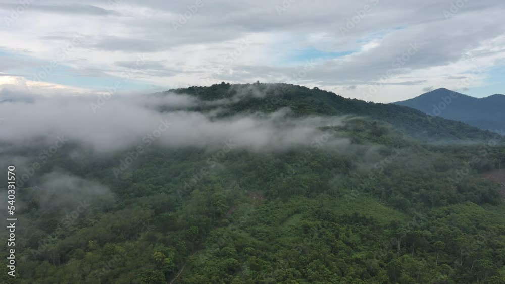 Mist rising through cloudforest in the foothills of moution,Morning mist over the valley among the mountains in the sunlight. Fog and Beautiful nature of aerial footage. Mist rising through cloudforest in the foothills of moution,Morning mist over the valley among the mountains in the sunlight. Fog and Beautiful nature of aerial footage.