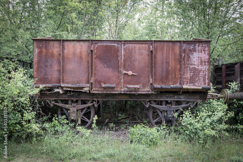 Wagons and locomotives on a scrap yard for railway systems