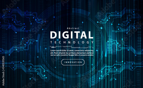 Digital technology banner green blue background, cyber technology circuit, abstract binary tech, innovation future data, internet network, Ai big data, futuristic wifi connection, illustration vector