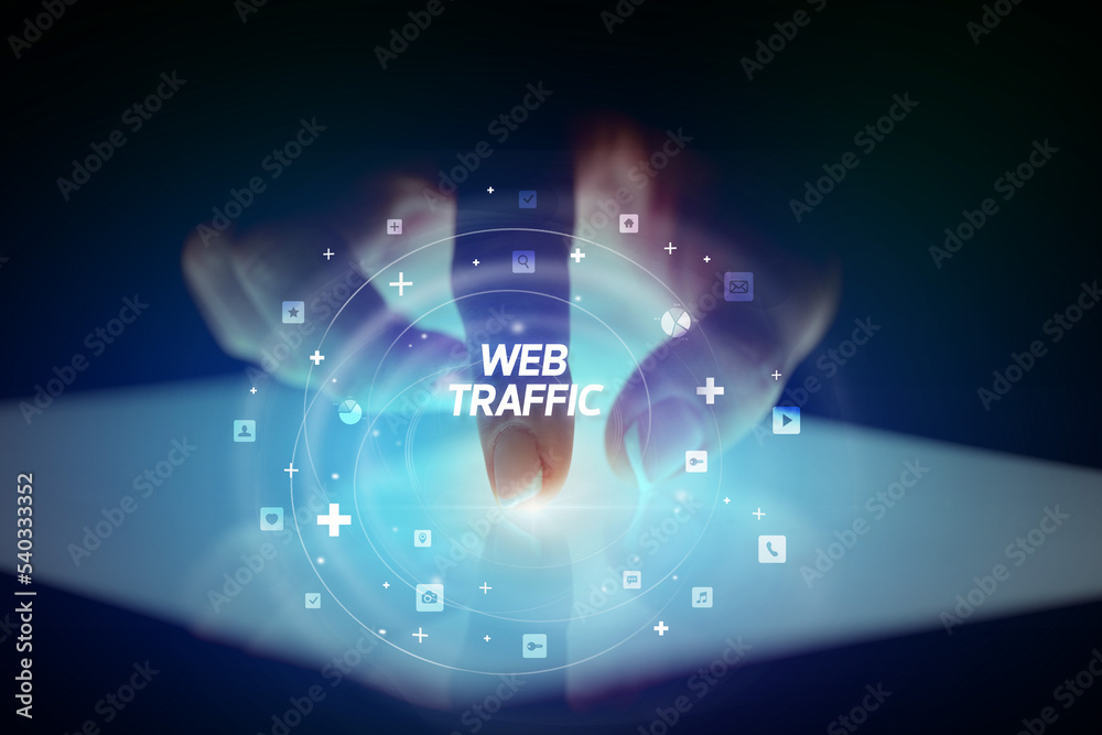 Fototapeta premium Finger touching tablet with social media icons concept