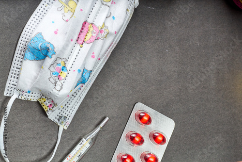 Children's medical mask and medicines.