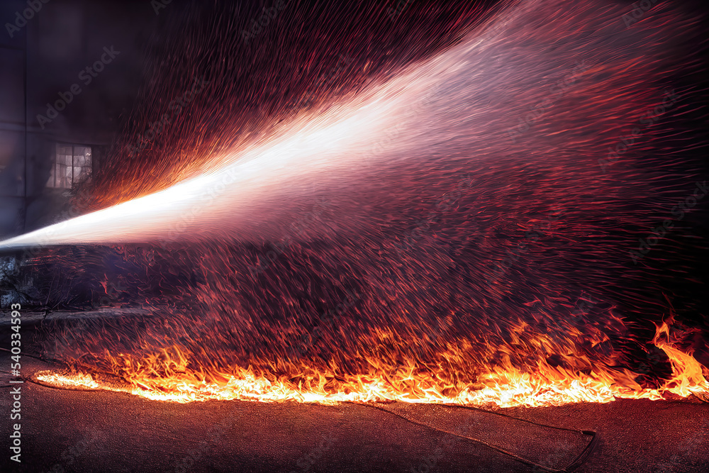 3D Illustration, Digital Art, Close-up on an asphalt with fire in the background