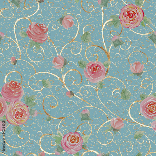 Watercolor roses flowers. B...
