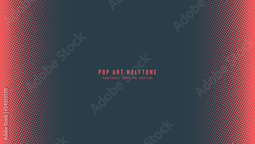 Pop Art Dots Halftone Pattern Vector Horizontal Border Red Dark Blue Abstract Background. Popart Style Dot Work Design Wavy Structure Subtle Texture. Half Tone Contrast Graphic Minimalistic Wallpaper