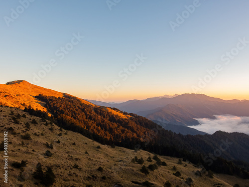 Sunrise beautiful landscape of Sea of clouds over Hehuanshan