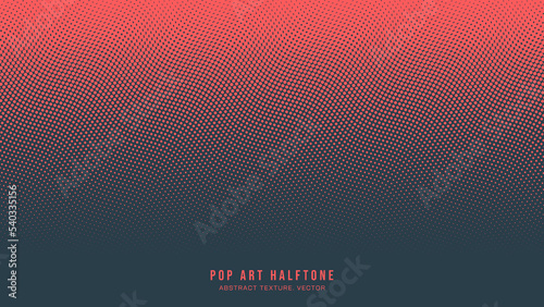 Pop Art Dots Halftone Pattern Vector Border Red Dark Blue Abstract Background. Dot Work Faded Particles Geometric Wavy Structure Subtle Texture. Half Tone Contrast Graphic Minimalist Graphic Wallpaper